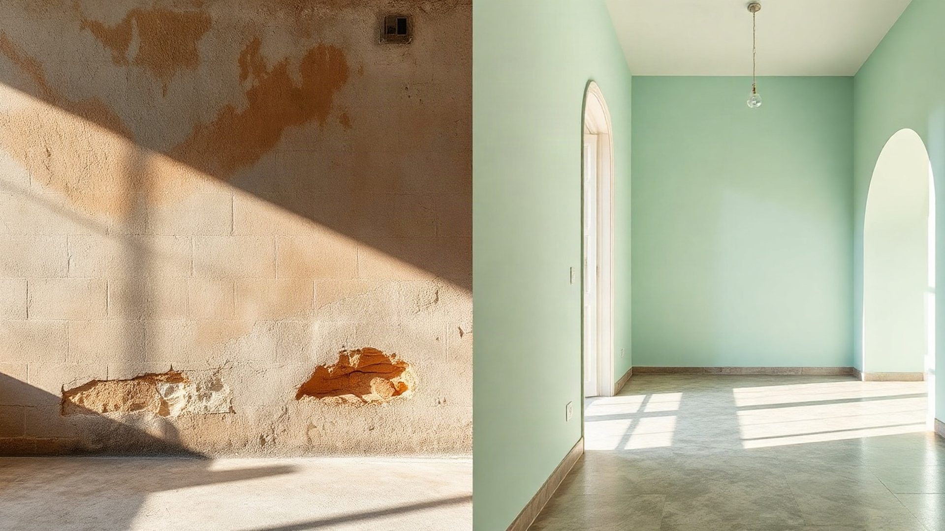 Prije i poslije renovacije dalmatinskog stana – lijeva strana zid od terakote, desna strana svježe uređen bijeli interijer